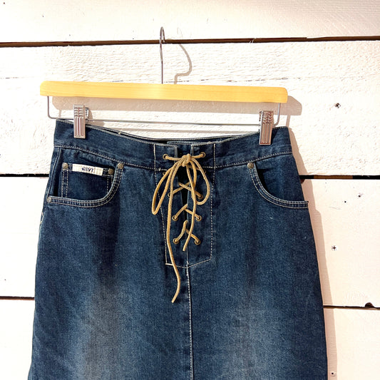 jupe longue en jean laçage en daim