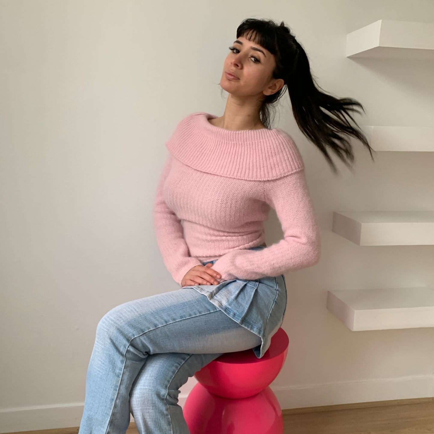 Pull angora col tombant