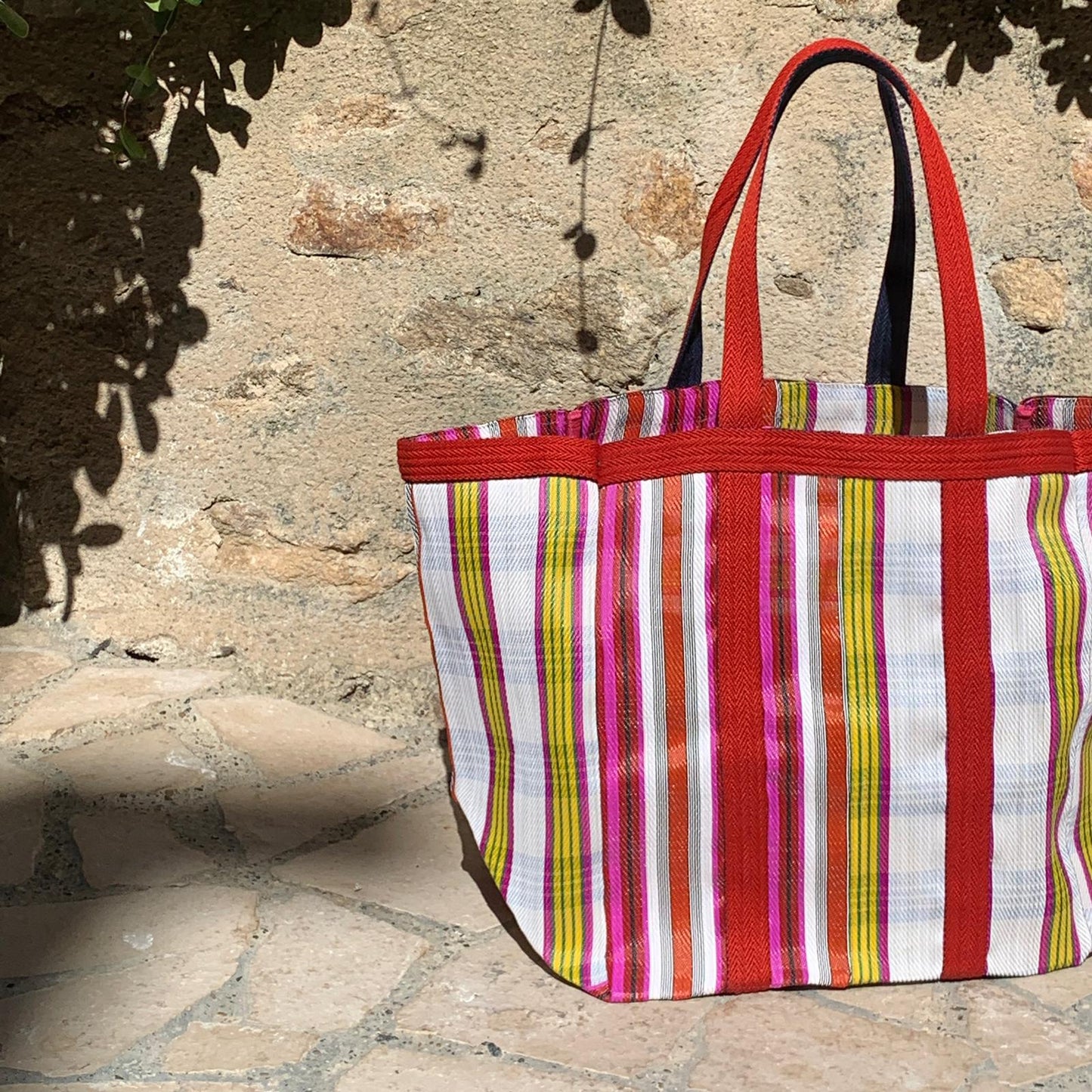 grand sac cabas jaune rouge et blanc