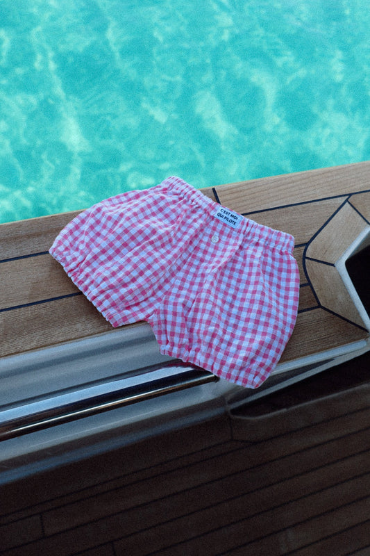 Bloomer bébé Vichy rosé piscine