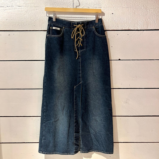 jupe longue en jean laçage en daim