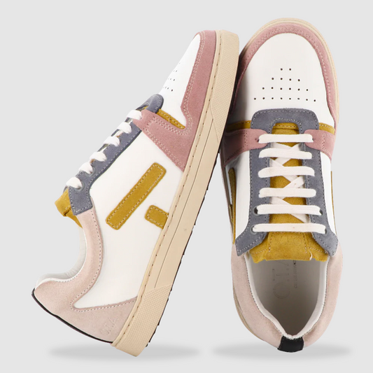 Sneakers Sansaho cuir blanc et pastel