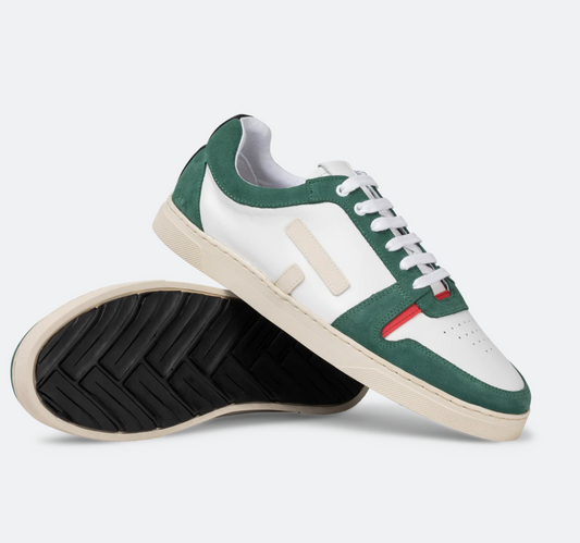 sneakers Sansaho cuir blanc et vert forêt