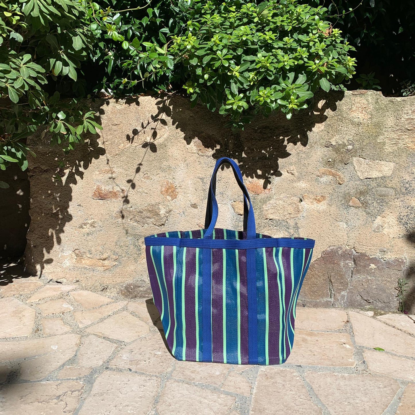 Grand sac cabas bleu violet et vert